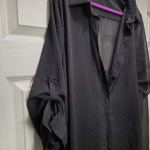 zeagoo Black Sheer Button-Front Shirt Dress